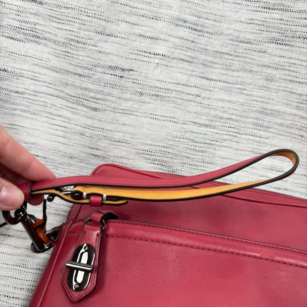 Reed Krakoff Large Pink Leather Clutch Wristlet Colorful Zip Closure Logo Tag - Picture 10 of 13